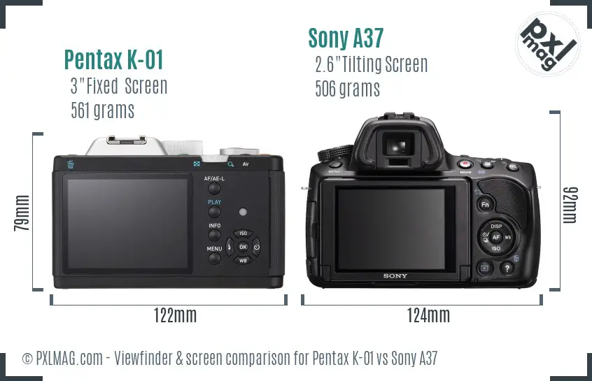 Pentax K-01 vs Sony A37 Screen and Viewfinder comparison