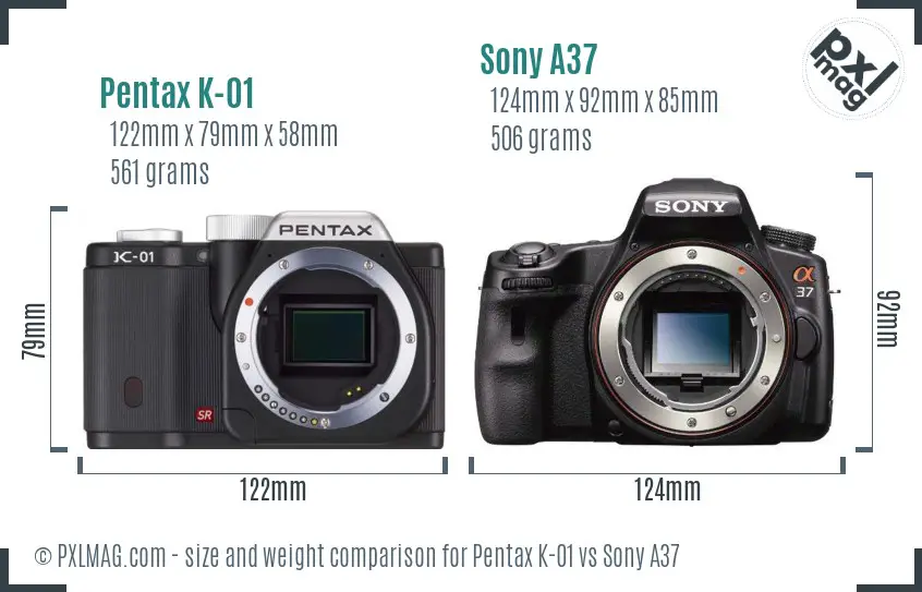 Pentax K-01 vs Sony A37 size comparison