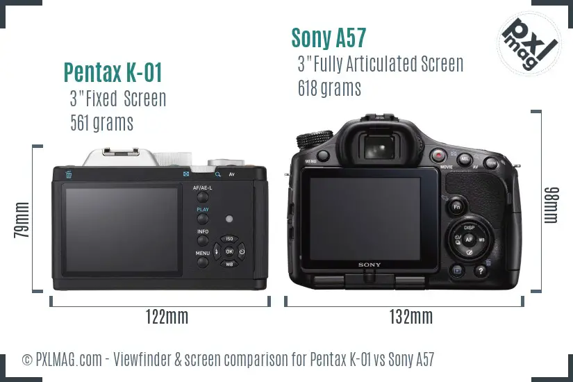 Pentax K-01 vs Sony A57 Screen and Viewfinder comparison Pentax K-01 vs Sony A57 Screen and Viewfinder comparison