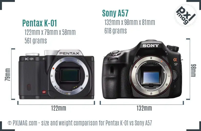 Pentax K-01 vs Sony A57 size comparison Pentax K-01 vs Sony A57 size comparison