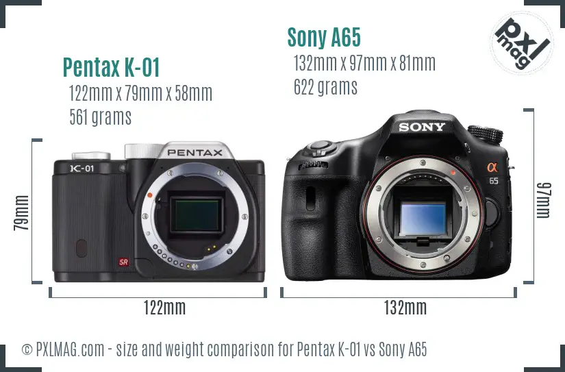 Pentax K-01 vs Sony A65 size comparison