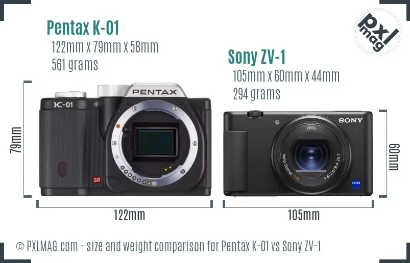 Pentax K-01 vs Sony ZV-1 size comparison