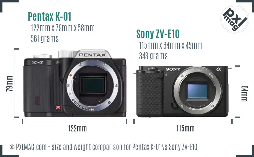 Pentax K-01 vs Sony ZV-E10 size comparison
