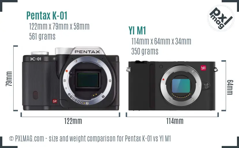 Pentax K-01 vs YI M1 size comparison