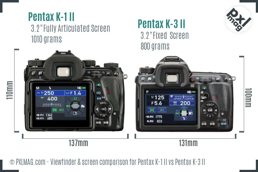 Pentax K-1 II vs Pentax K-3 II Screen and Viewfinder comparison