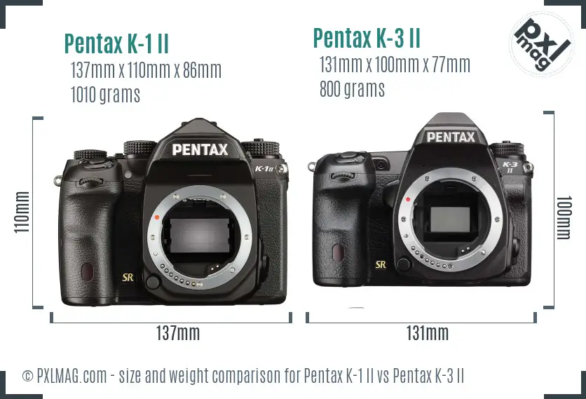 Pentax K-1 II vs Pentax K-3 II size comparison