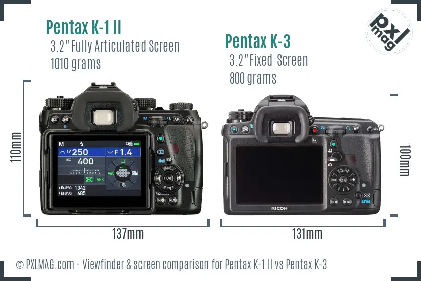 Pentax K-1 II vs Pentax K-3 Screen and Viewfinder comparison