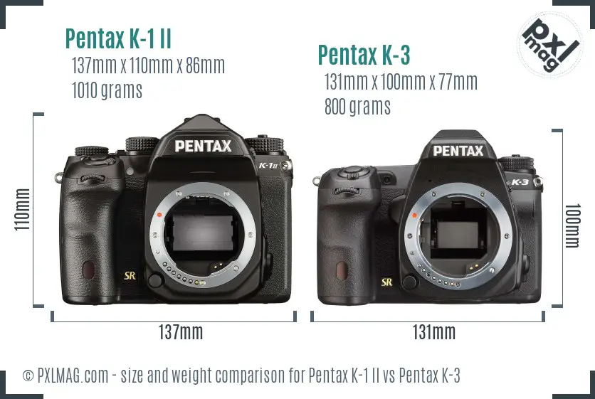 Pentax K-1 II vs Pentax K-3 size comparison