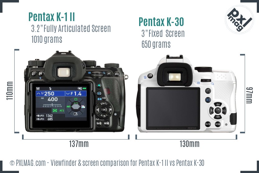 Pentax K-1 II vs Pentax K-30 Screen and Viewfinder comparison