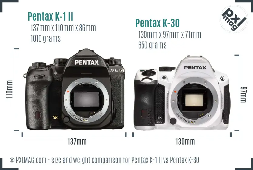 Pentax K-1 II vs Pentax K-30 size comparison