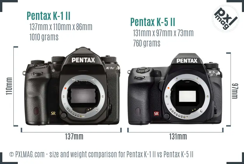 Pentax K-1 II vs Pentax K-5 II size comparison