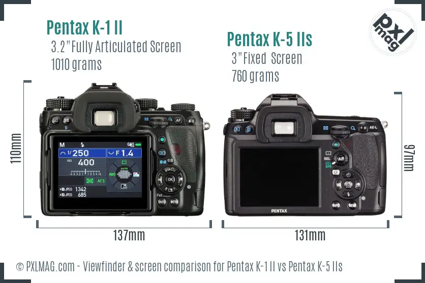 Pentax K-1 II vs Pentax K-5 IIs Screen and Viewfinder comparison
