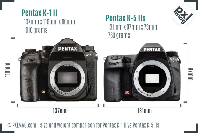 Pentax K-1 II vs Pentax K-5 IIs size comparison