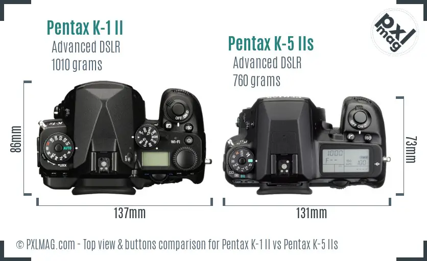 Pentax K-1 II vs Pentax K-5 IIs top view buttons comparison