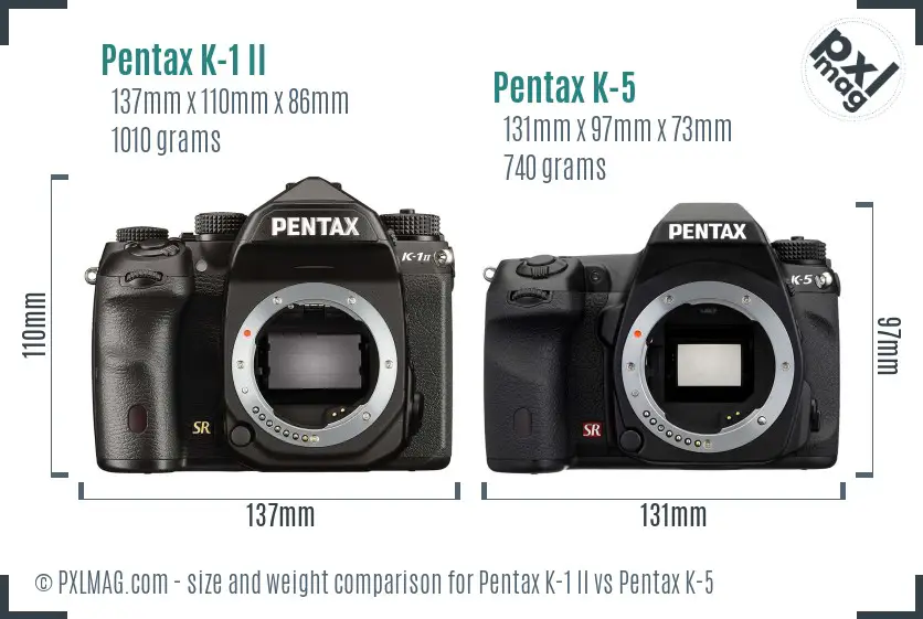 Pentax K-1 II vs Pentax K-5 size comparison