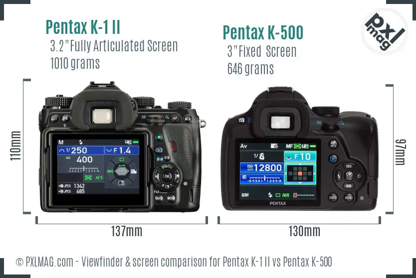 Pentax K-1 II vs Pentax K-500 Screen and Viewfinder comparison