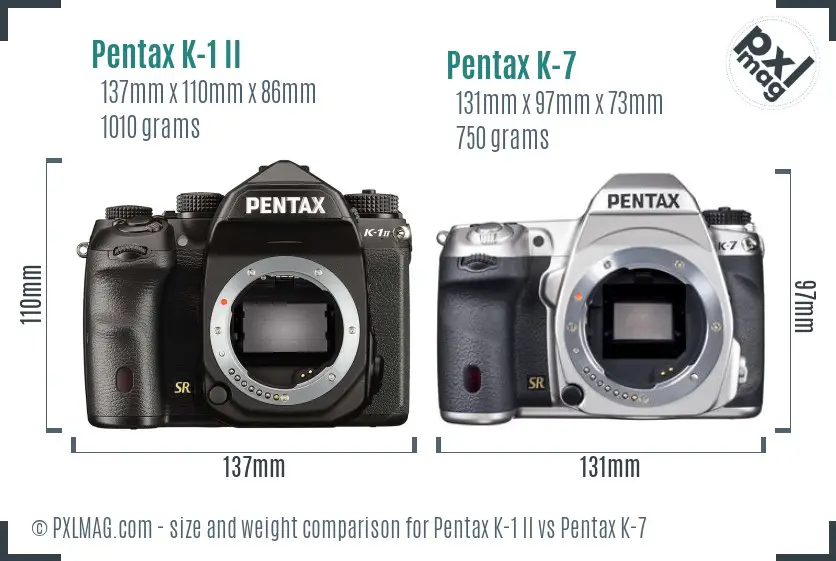 Pentax K-1 II vs Pentax K-7 size comparison