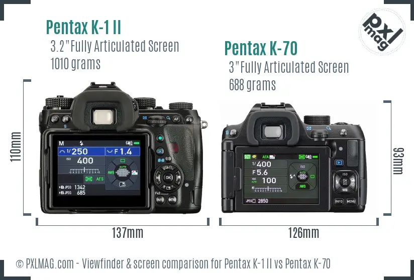 Pentax K-1 II vs Pentax K-70 Screen and Viewfinder comparison