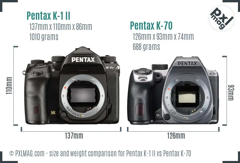 Pentax K-1 II vs Pentax K-70 size comparison