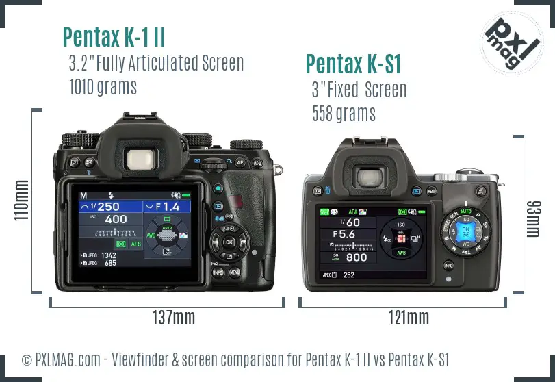 Pentax K-1 II vs Pentax K-S1 Screen and Viewfinder comparison