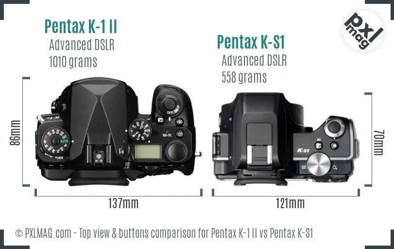 Pentax K-1 II vs Pentax K-S1 top view buttons comparison
