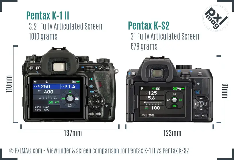 Pentax K-1 II vs Pentax K-S2 Screen and Viewfinder comparison