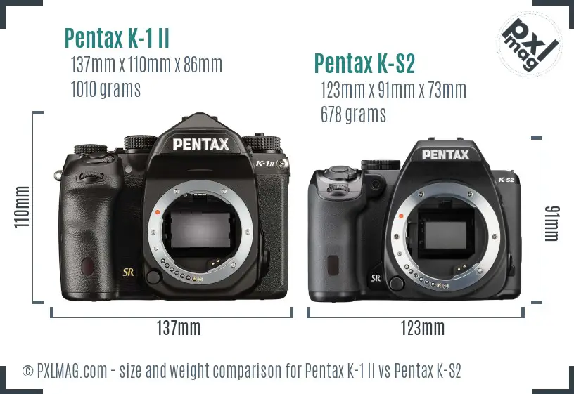 Pentax K-1 II vs Pentax K-S2 size comparison