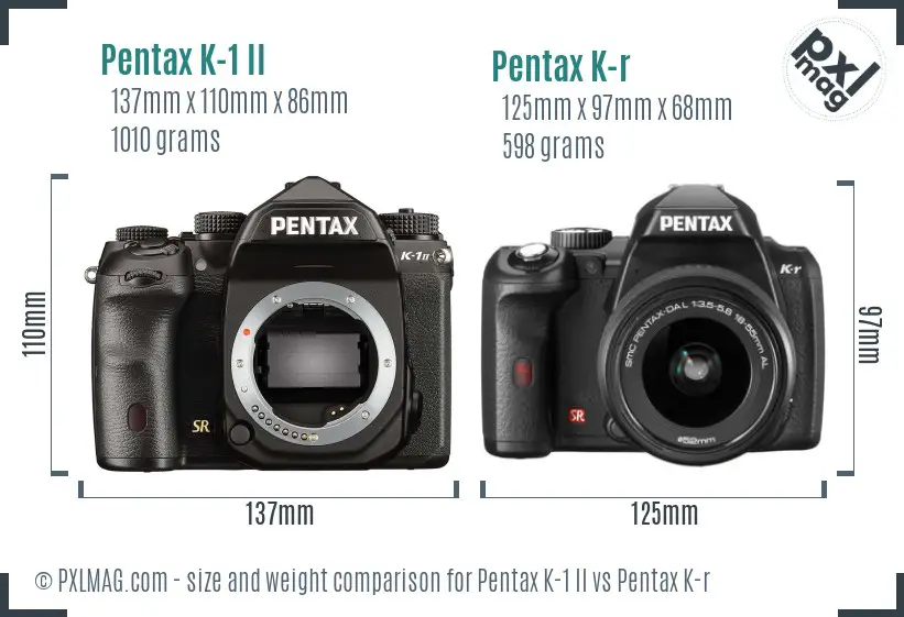 Pentax K-1 II vs Pentax K-r size comparison