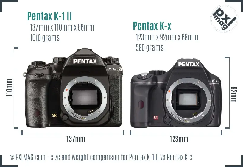 Pentax K-1 II vs Pentax K-x size comparison