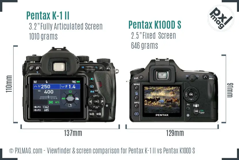 Pentax K-1 II vs Pentax K100D S Screen and Viewfinder comparison