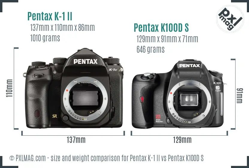 Pentax K-1 II vs Pentax K100D S size comparison
