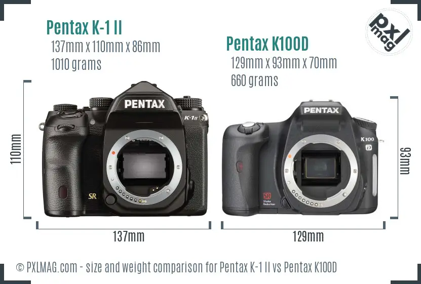 Pentax K-1 II vs Pentax K100D size comparison