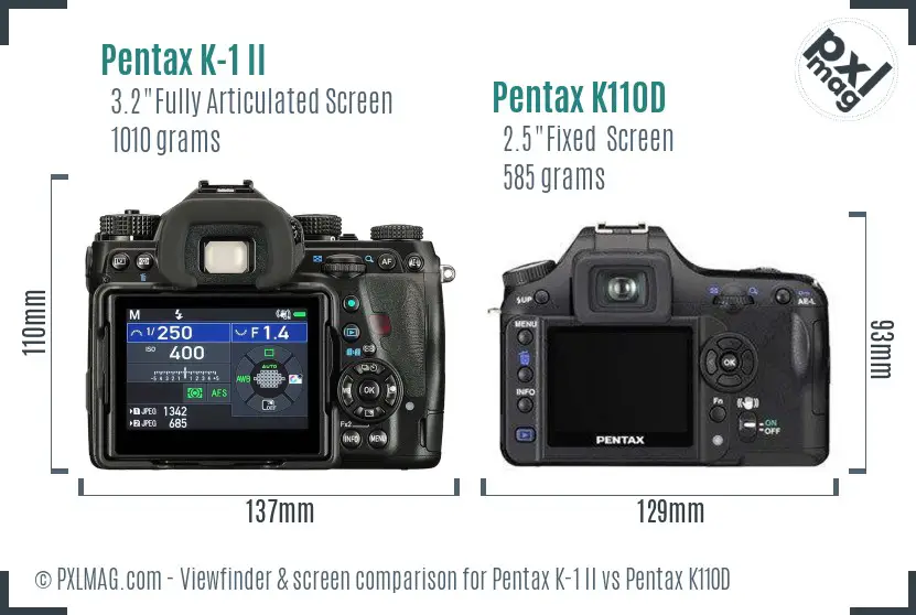 Pentax K-1 II vs Pentax K110D Screen and Viewfinder comparison