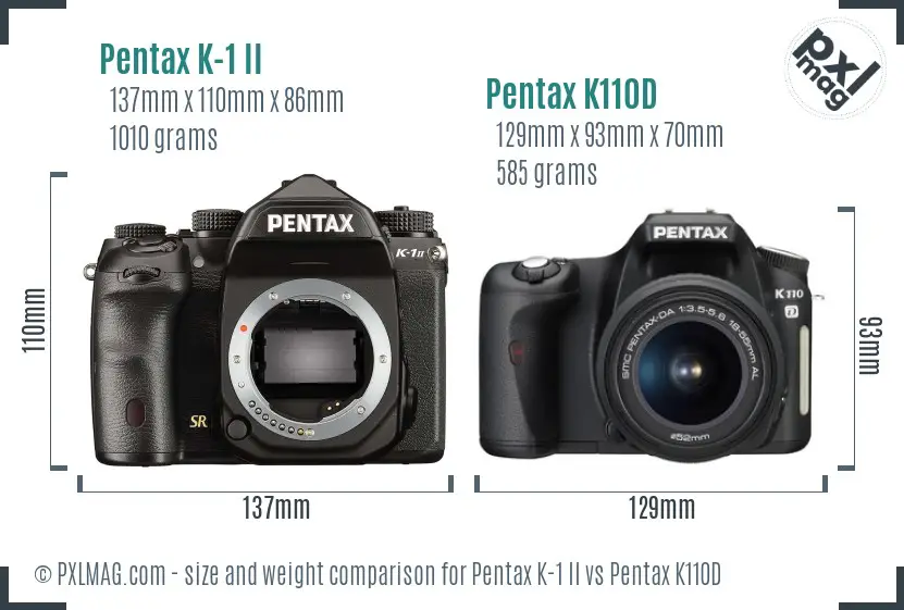 Pentax K-1 II vs Pentax K110D size comparison