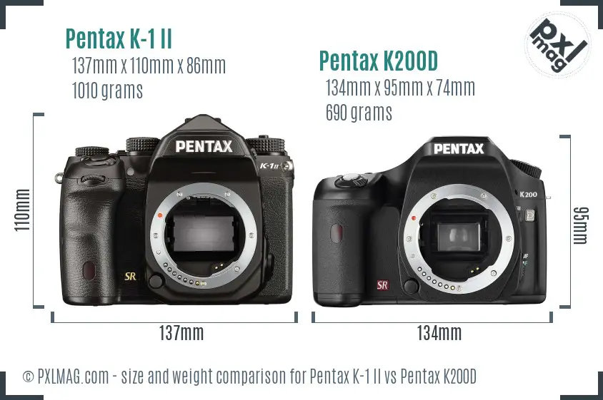 Pentax K-1 II vs Pentax K200D size comparison