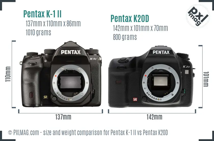 Pentax K-1 II vs Pentax K20D size comparison