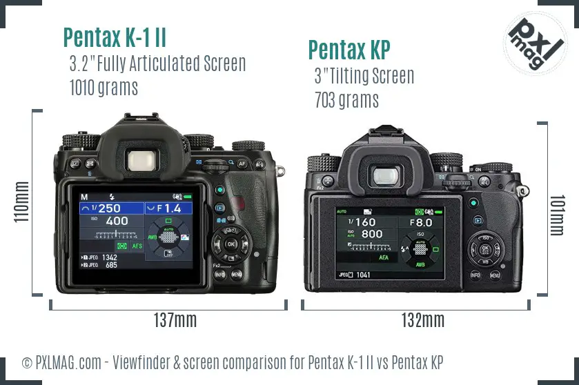 Pentax K-1 II vs Pentax KP Screen and Viewfinder comparison