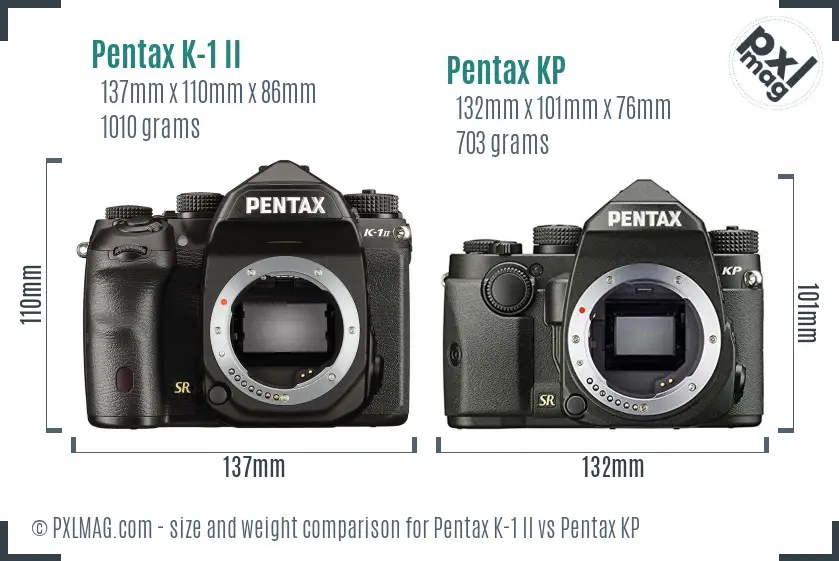 Pentax K-1 II vs Pentax KP size comparison