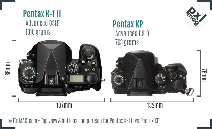 Pentax K-1 II vs Pentax KP top view buttons comparison
