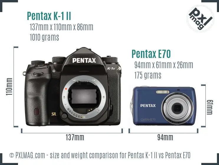 Pentax K-1 II vs Pentax E70 size comparison