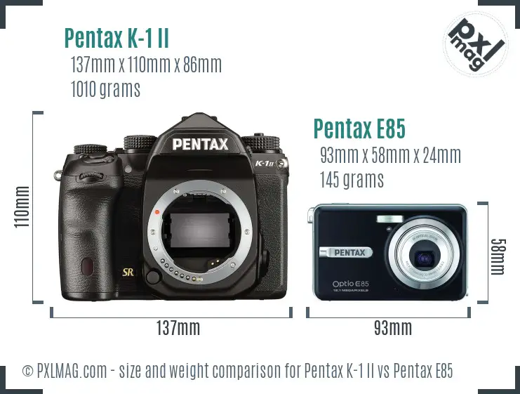 Pentax K-1 II vs Pentax E85 size comparison