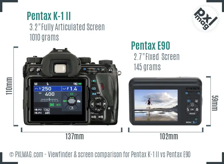 Pentax K-1 II vs Pentax E90 Screen and Viewfinder comparison