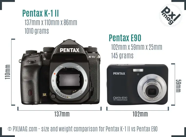 Pentax K-1 II vs Pentax E90 size comparison
