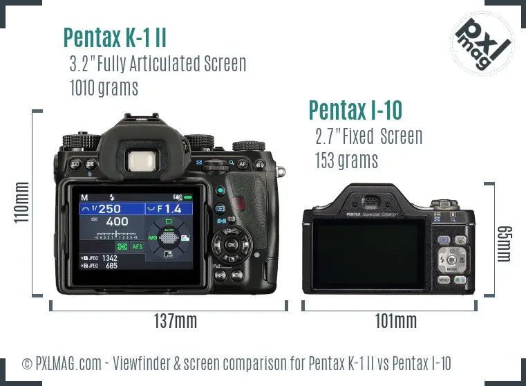 Pentax K-1 II vs Pentax I-10 Screen and Viewfinder comparison