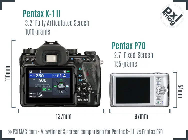 Pentax K-1 II vs Pentax P70 Screen and Viewfinder comparison