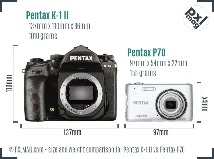 Pentax K-1 II vs Pentax P70 size comparison