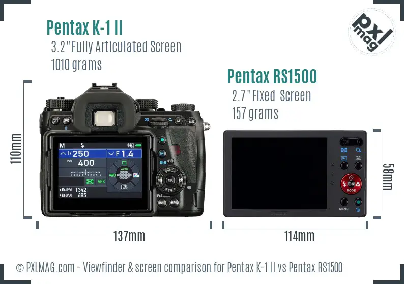 Pentax K-1 II vs Pentax RS1500 Screen and Viewfinder comparison