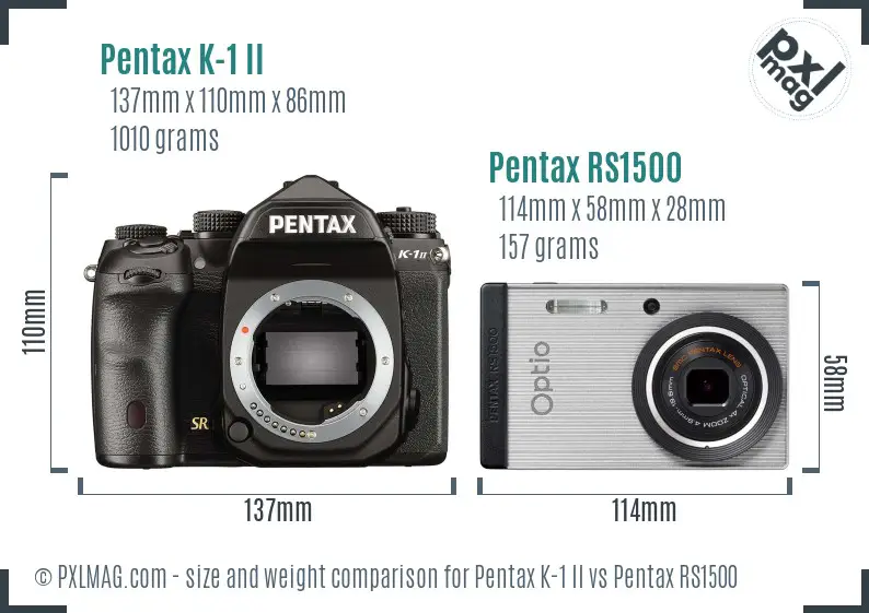 Pentax K-1 II vs Pentax RS1500 size comparison
