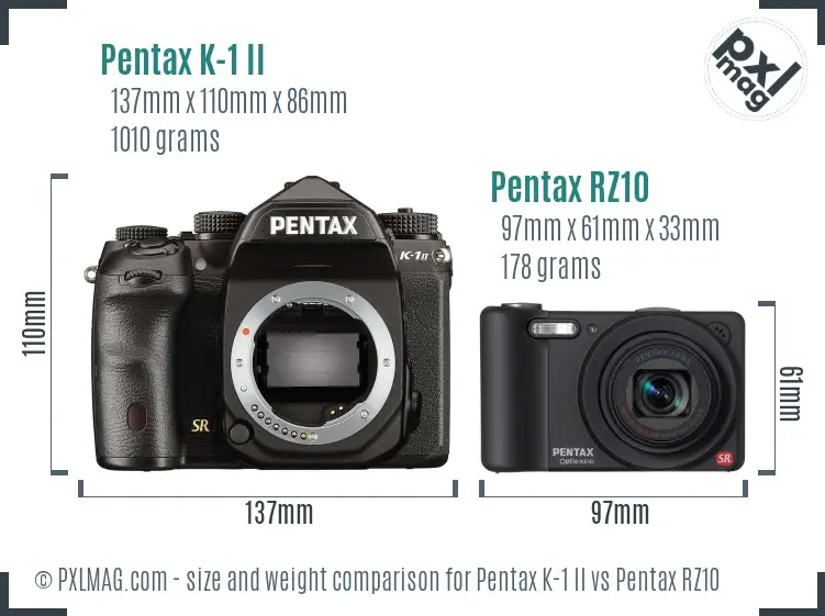 Pentax K-1 II vs Pentax RZ10 size comparison