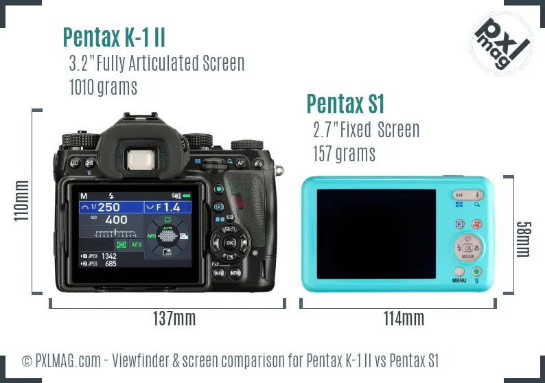 Pentax K-1 II vs Pentax S1 Screen and Viewfinder comparison